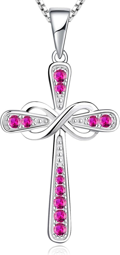 Cross Necklace Sterling Silver Infinity Crucifix Pendant Cubic Zirconia Criss Jewelry|for all ages