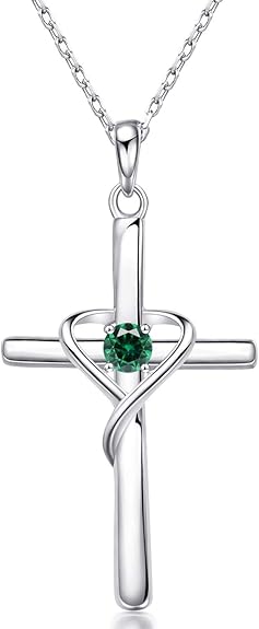 925 Sterling Silver Cross Pendant 12 Month Birthstone Jewelry Women Pendant Necklace|for all ages