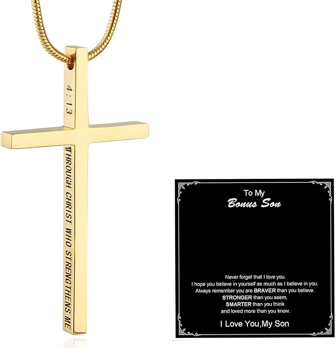 Philippians 4:13 Cross Pendant STRENGTH Bible Verse Stainless Steel Necklace
