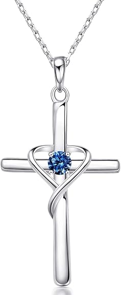 925 Sterling Silver Cross Pendant 12 Month Birthstone Jewelry Women Pendant Necklace|for all ages