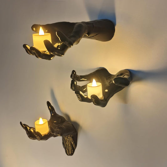 Halloween Decorations, Pack of 3 Wall Mounted Creepy Reaching Hands with Lighted Candles, Life-Sized Horror Hands for Gothic Wall Decorations, Scary Halloween Decorations Indoor