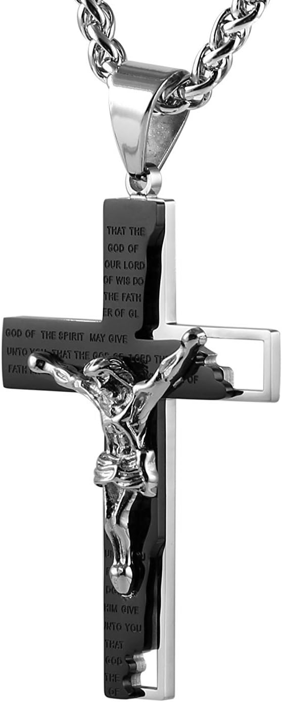 Men's Stainless Steel Cross Crucifix Bible Prayer Pendant Necklace 22+2" Chain