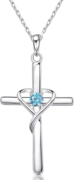 925 Sterling Silver Cross Pendant 12 Month Birthstone Jewelry Women Pendant Necklace|for all ages