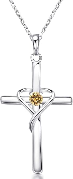 925 Sterling Silver Cross Pendant 12 Month Birthstone Jewelry Women Pendant Necklace|for all ages