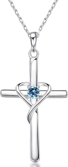 925 Sterling Silver Cross Pendant 12 Month Birthstone Jewelry Women Pendant Necklace|for all ages