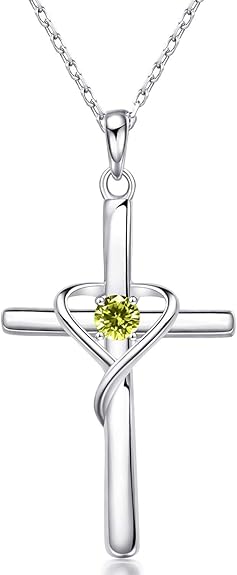 925 Sterling Silver Cross Pendant 12 Month Birthstone Jewelry Women Pendant Necklace|for all ages
