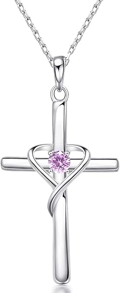 925 Sterling Silver Cross Pendant 12 Month Birthstone Jewelry Women Pendant Necklace|for all ages