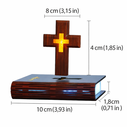 Magnetic Levitation Floating Colorful Cross LED Night Light | 360° Rotating RGB Lamp with Illuminated Wood