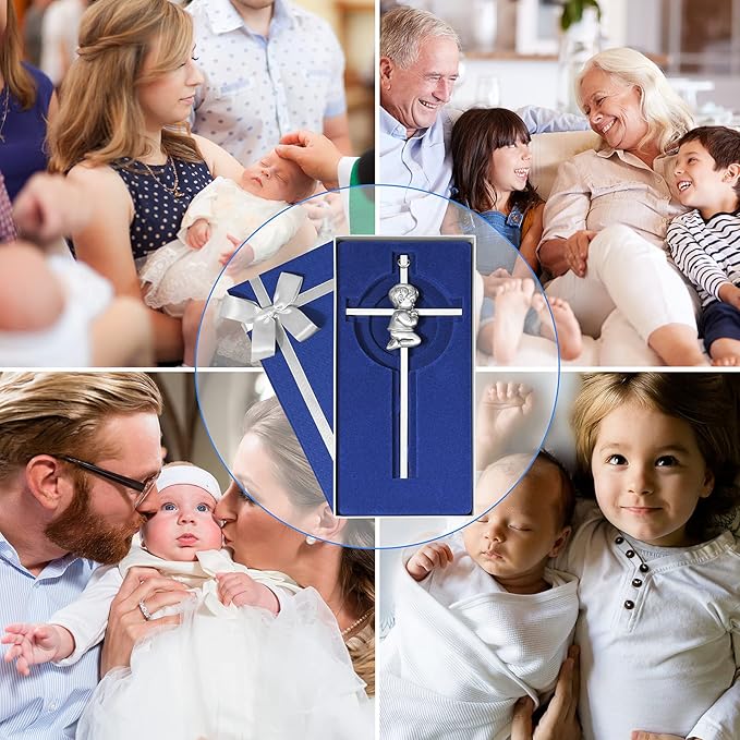 Baby Wall Cross Baptism Gifts, 8.85-inch Silver Blessing Baptism Crosses for First Holy Communion Christening and Dedication Baptismal Gifts from Godparents