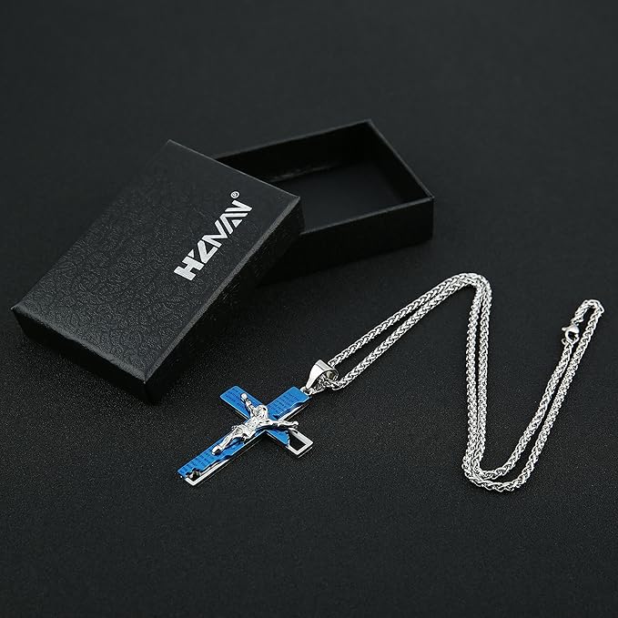 Men's Stainless Steel Cross Crucifix Bible Prayer Pendant Necklace 22+2" Chain