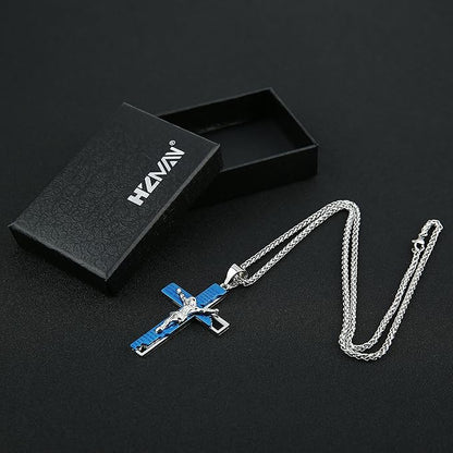 Men's Stainless Steel Cross Crucifix Bible Prayer Pendant Necklace 22+2" Chain