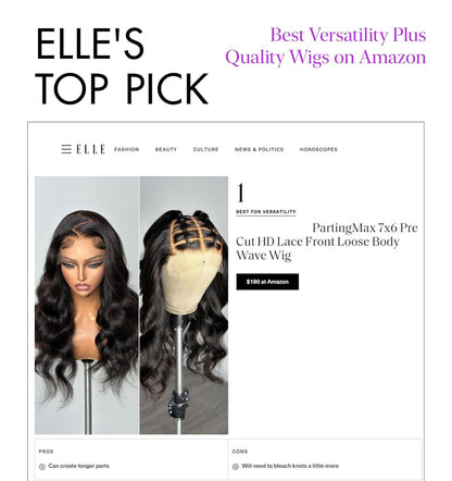 All-Day Comfort Real Glueless 7x6 HD Lace Wig 200% Density PartingMax Lace Wigs Loose Body Wave Lace Front Wigs Human Hair Pre Cut Plucked Lace Frontal 18 Inches Natural Black Color