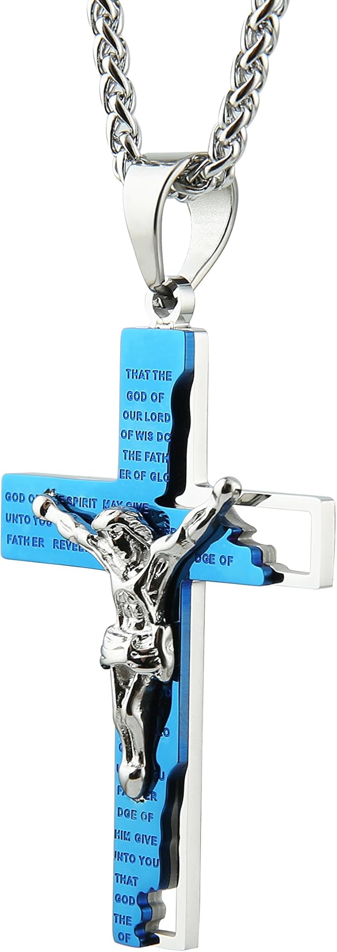 Men's Stainless Steel Cross Crucifix Bible Prayer Pendant Necklace 22+2" Chain