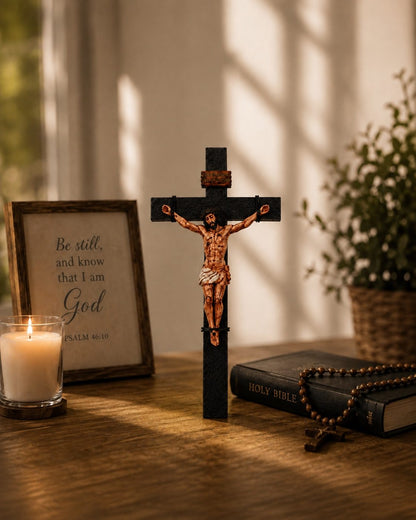 ✝️Handmade Jesus Crucifix – 8.5” & 19” Christian Wall Cross for Home & Prayer Room