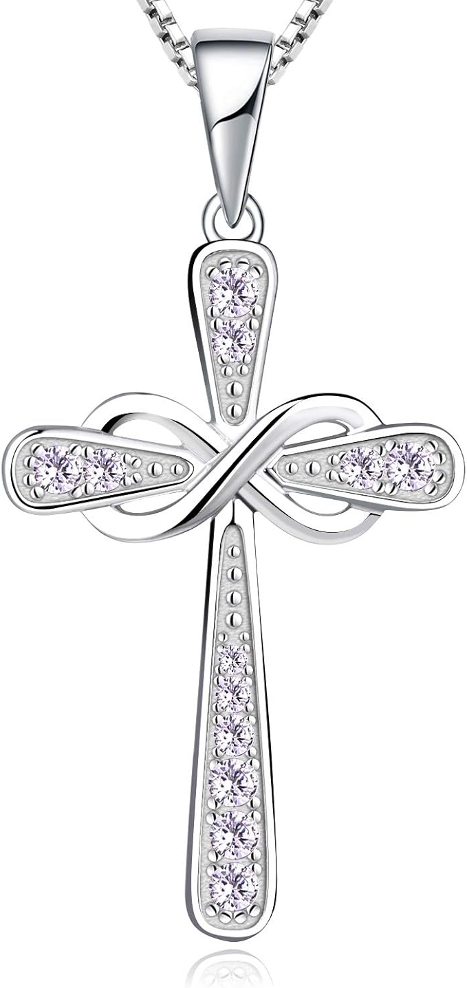 Cross Necklace Sterling Silver Infinity Crucifix Pendant Cubic Zirconia Criss Jewelry|for all ages