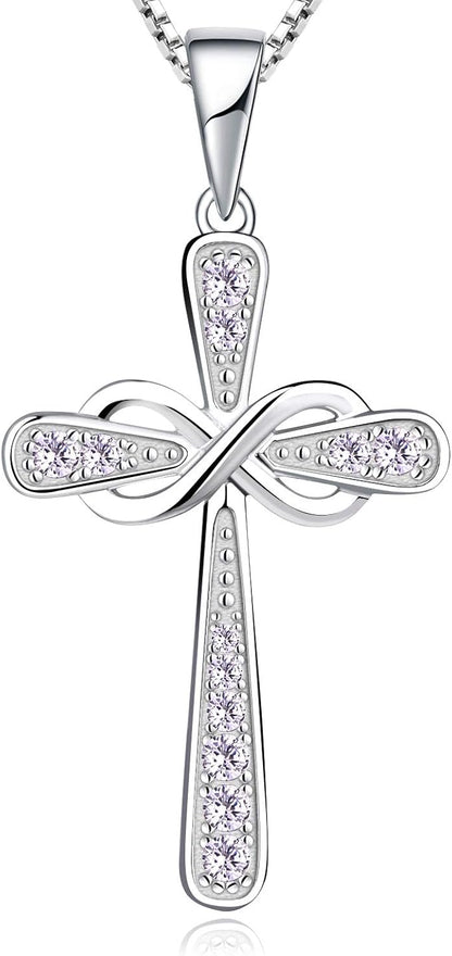Cross Necklace Sterling Silver Infinity Crucifix Pendant Cubic Zirconia Criss Jewelry|for all ages