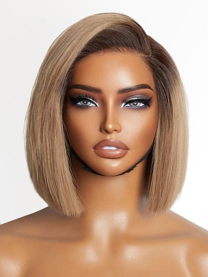 100% Human Hair Wigs Loose Wave Glueless Lace Front 14 Inches, Pre Cut Plucked Hd Lace Short Wig Ready To Go Natural Color Straight Bleached Knots Side Part Black Wigs