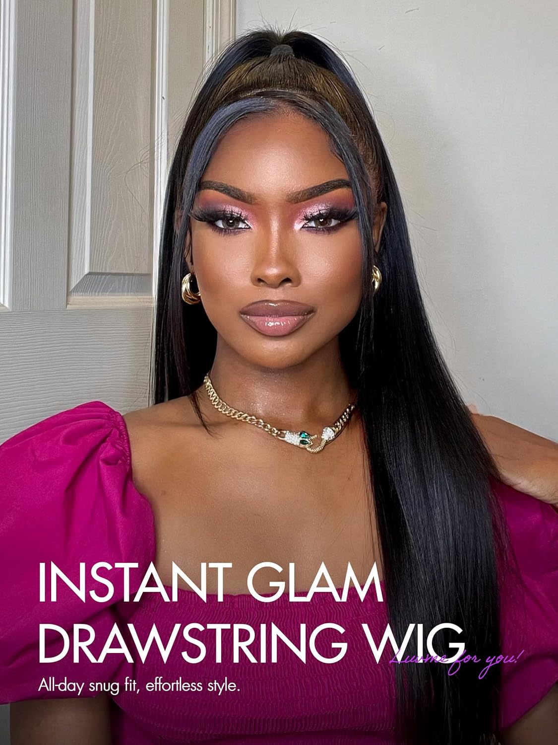 Flexi-Fit Invisi Drawstring Wig 13x4 Lace Wig PreMax Lace Wigs Silky Straight Lace Front Wigs Human Hair Pre Cut Plucked Lace Frontal 18 Inches Natural Black
