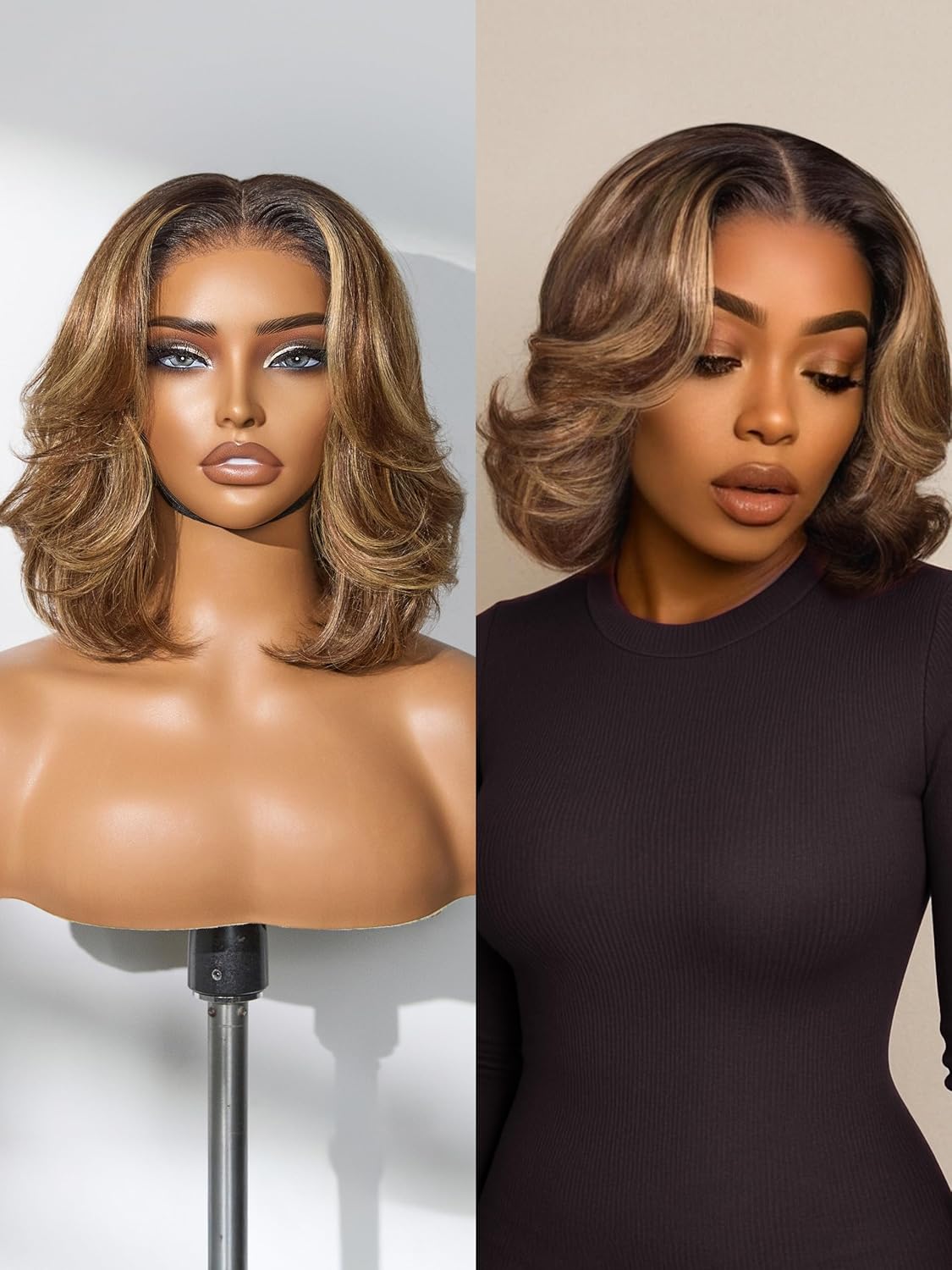 100% Human Hair Wigs Loose Wave Glueless Lace Front 14 Inches, Pre Cut Plucked Hd Lace Short Wig Ready To Go Natural Color Straight Bleached Knots Side Part Black Wigs