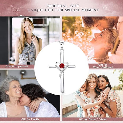 925 Sterling Silver Cross Pendant 12 Month Birthstone Jewelry Women Pendant Necklace|for all ages