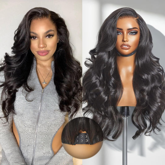 All-Day Comfort Real Glueless 7x6 HD Lace Wig 200% Density PartingMax Lace Wigs Loose Body Wave Lace Front Wigs Human Hair Pre Cut Plucked Lace Frontal 18 Inches Natural Black Color