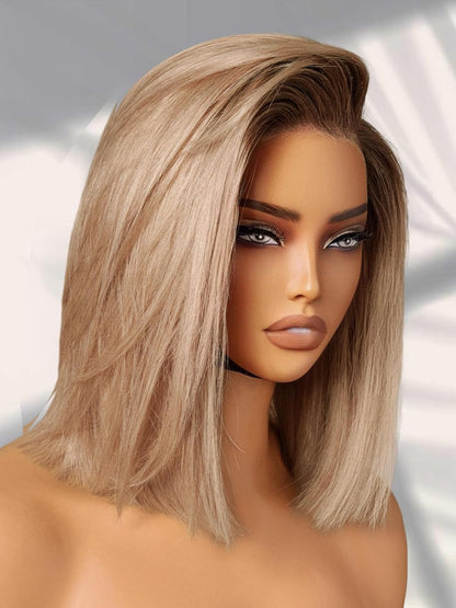100% Human Hair Wigs Loose Wave Glueless Lace Front 14 Inches, Pre Cut Plucked Hd Lace Short Wig Ready To Go Natural Color Straight Bleached Knots Side Part Black Wigs