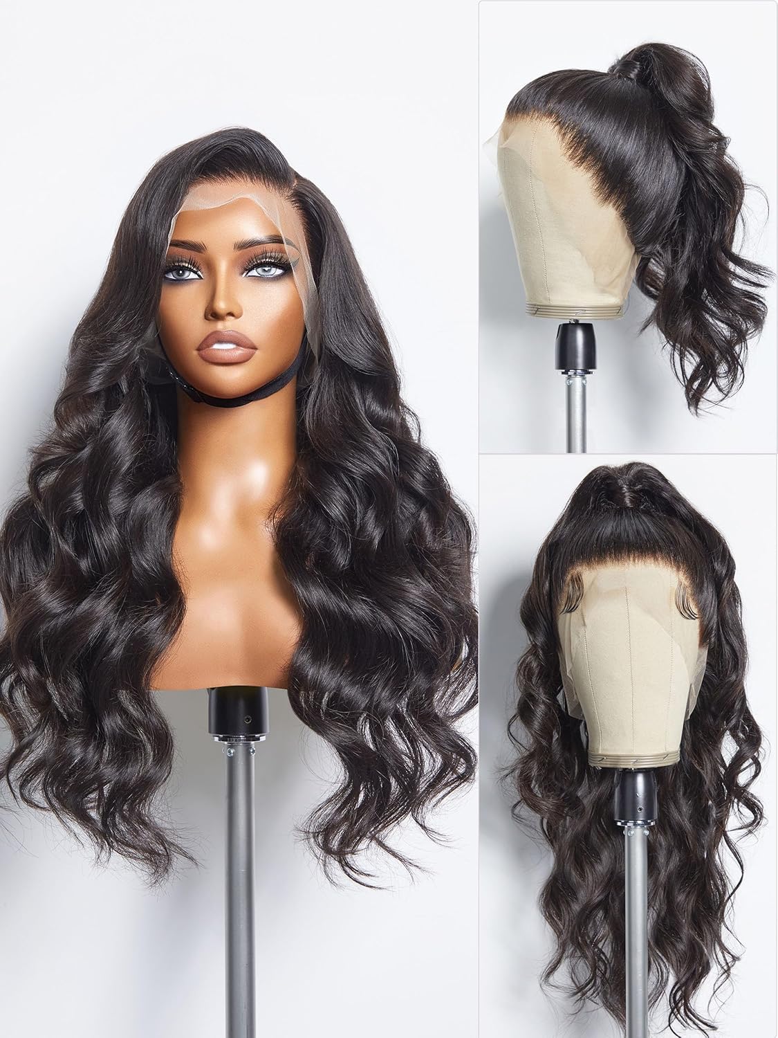 100% Human Hair Wigs Loose Wave Glueless Lace Front 14 Inches, Pre Cut Plucked Hd Lace Short Wig Ready To Go Natural Color Straight Bleached Knots Side Part Black Wigs