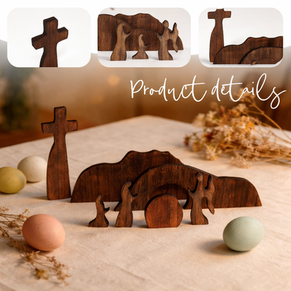 Empty Tomb Scene Decor with Cross, Wooden Jesus Tiered Tray Bundle for Home Office Tabletop