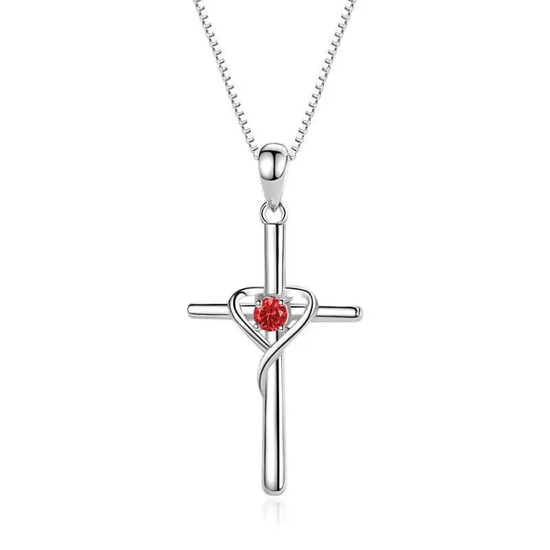 925 Sterling Silver Cross Pendant 12 Month Birthstone Jewelry Women Pendant Necklace|for all ages