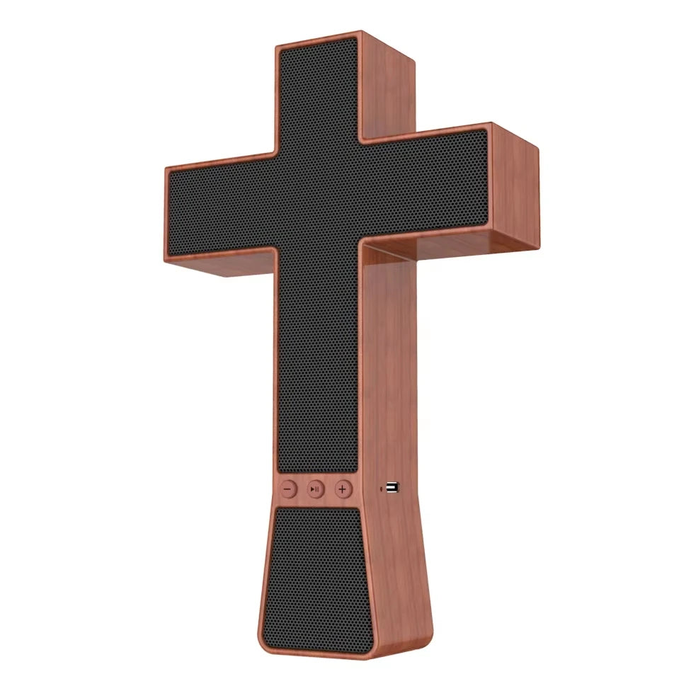 New Style Wood Grain Special Design Standing Cross  Bluetooth Wireless Portable Speakers for Parties Creative Religious Gift