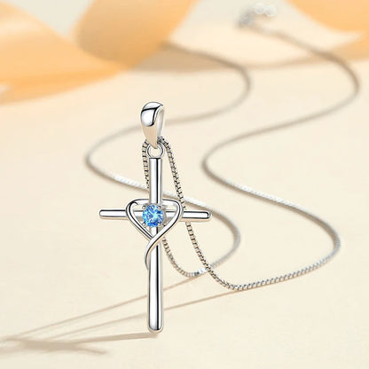 925 Sterling Silver Cross Pendant 12 Month Birthstone Jewelry Women Pendant Necklace|for all ages
