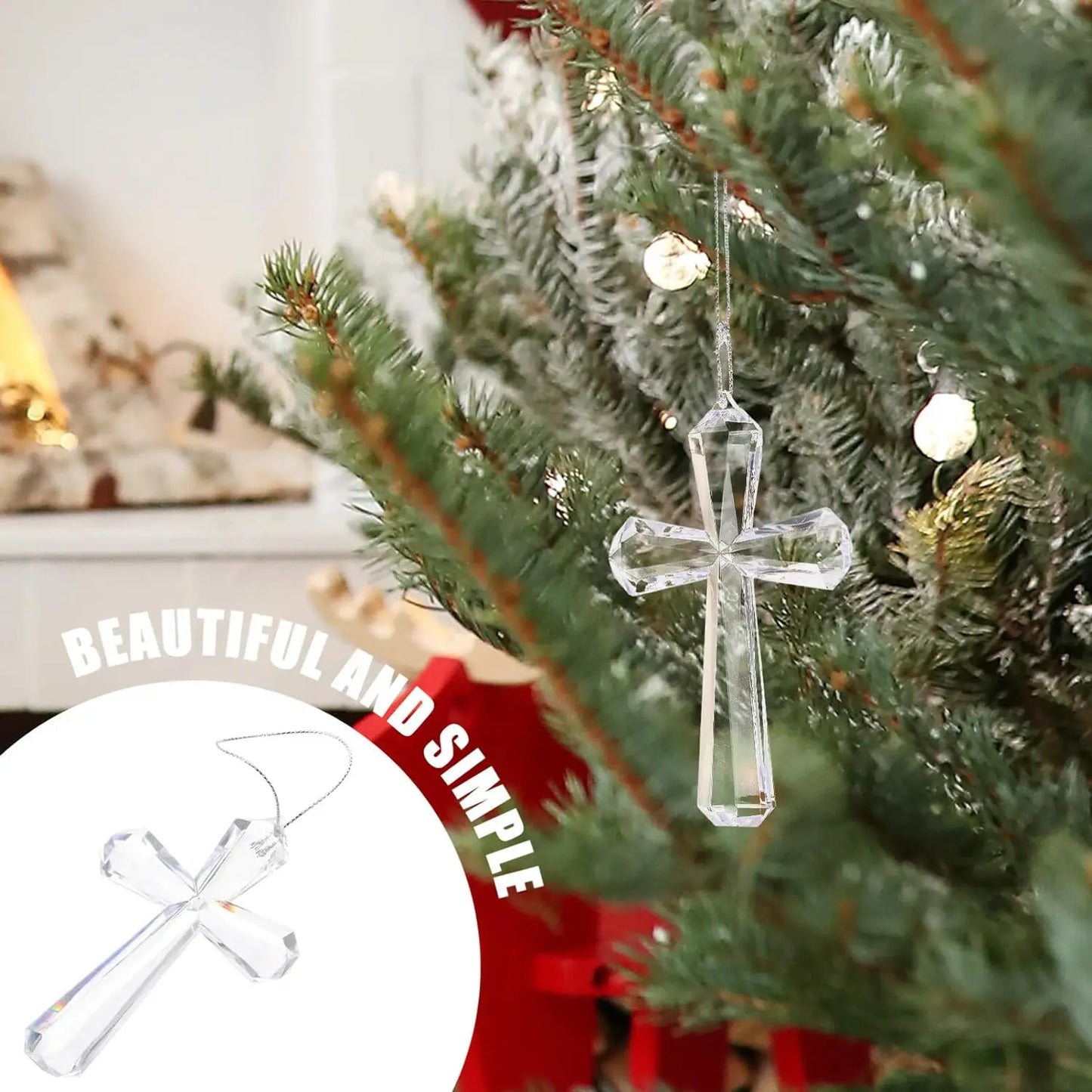 Transparent Acrylic Cross Decor Elegant Christmas Pendant Religious Ornament Festive Party Supplies for Wall Tree Decoration