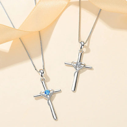 925 Sterling Silver Cross Pendant 12 Month Birthstone Jewelry Women Pendant Necklace|for all ages