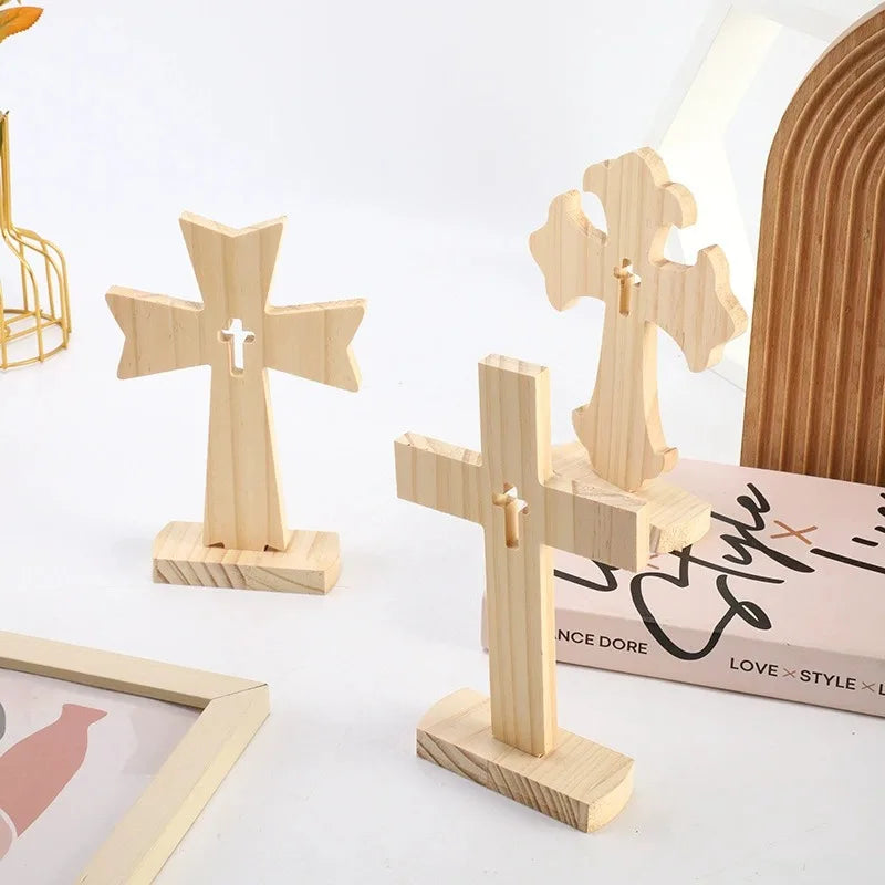 blessed hand carved solid olive wood nativity cross decor laser cut christian ornament for advent tabletop Christmas gifting