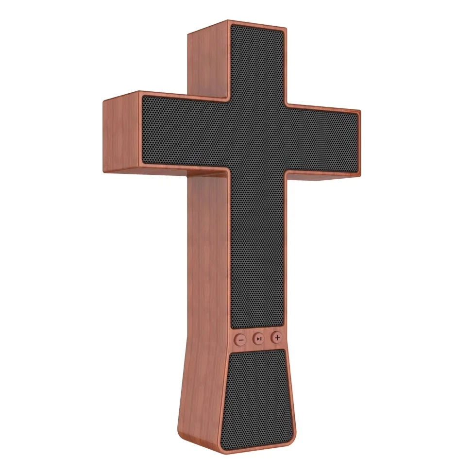 New Style Wood Grain Special Design Standing Cross  Bluetooth Wireless Portable Speakers for Parties Creative Religious Gift