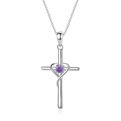 925 Sterling Silver Cross Pendant 12 Month Birthstone Jewelry Women Pendant Necklace|for all ages