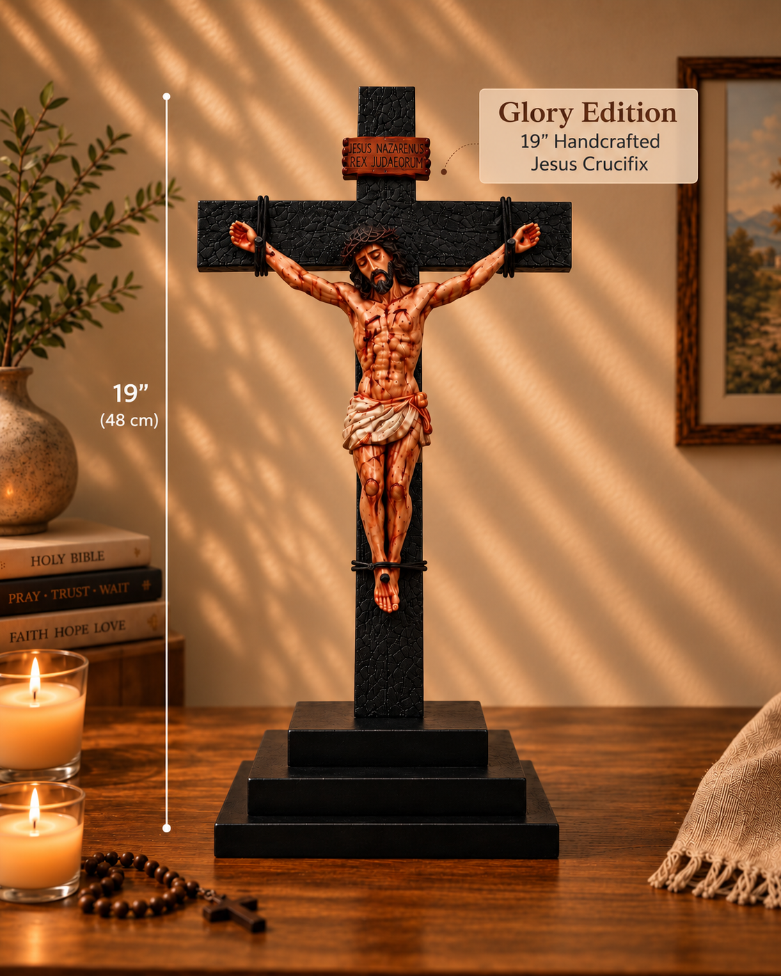 ✝️Handmade Jesus Crucifix – 8.5” & 19” Christian Wall Cross for Home & Prayer Room