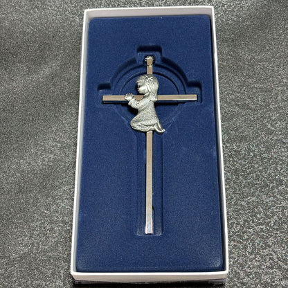 Baby Wall Cross Baptism Gifts, 8.85-inch Silver Blessing Baptism Crosses for First Holy Communion Christening and Dedication Baptismal Gifts from Godparents