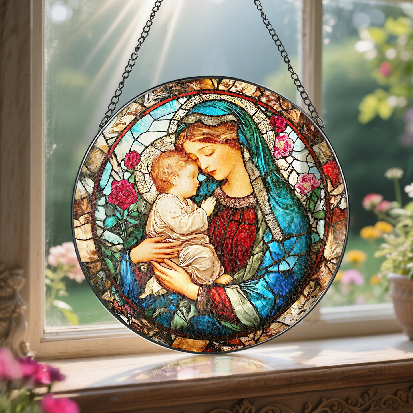 ✨ Madonna’s Embrace™  Stained Glass Suncatcher