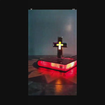 Magnetic Levitation Floating Colorful Cross LED Night Light | 360° Rotating RGB Lamp with Illuminated Wood